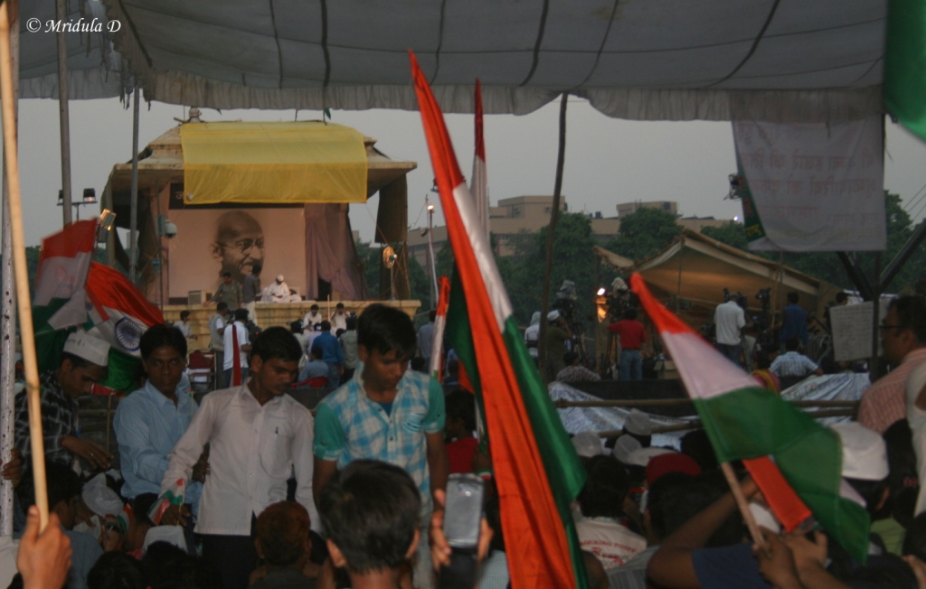 Anna Hazare in the Far Distance at the Ramlila Maidan