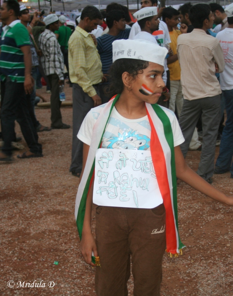 A Young Girl Protesting at Anna Hazare's Fast at Ramlila Maidan