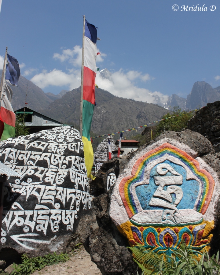Inscriptions and Flags on the Lukla Phakding Trek, Everest Base Camp, Nepal