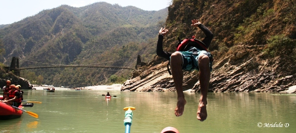 Vikram Doing a Summersalt while Rafting on the Ganges, Uttarakhand, India