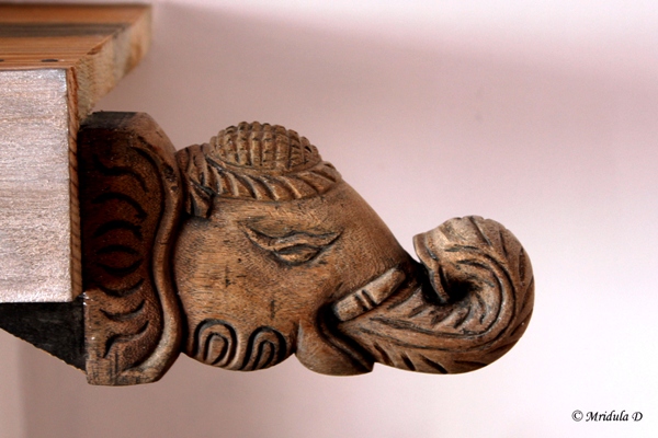 An Elephant Carving in Wood at Te Aroha, Dhanachuli, Uttarakhand