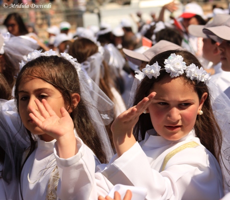 Girls Cheering Pope Francis, Amman Stadium, Jordan