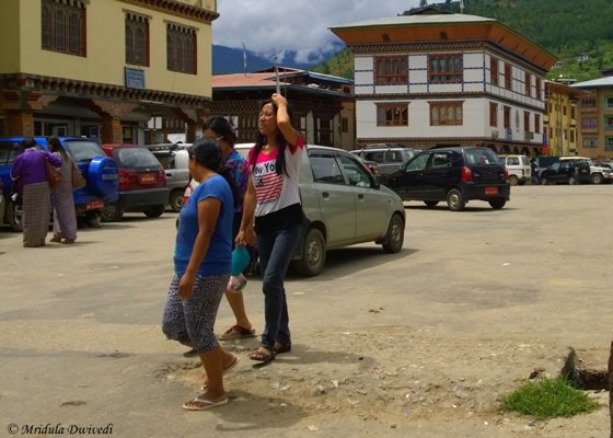 Traditional and Modern, Women in Paro, Bhutan