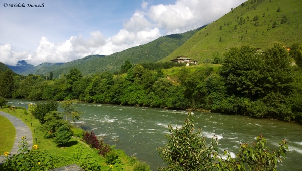 A view of the Thimpu River from the Terma Linca Resort in Thimpu, Bhutan